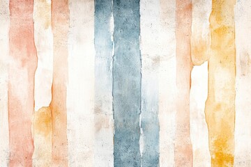 Poster - Abstract watercolor background with vertical stripes in soft pastel colors and textures