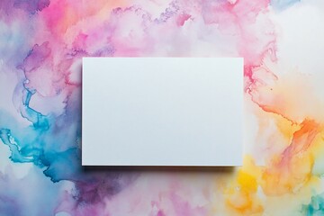 Aufkleber - Blank white card on colorful abstract watercolor background.