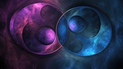 Sticker - Intertwined abstract circles, fractal art, purple and blue hues.