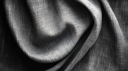 Leinwandbilder - Close-up of textured gray fabric with soft folds and wrinkles, showing subtle light and shadow variations.