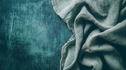 Leinwandbilder - Draped light blue fabric on teal textured background.