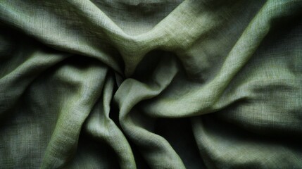 Leinwandbilder - Close-up of textured olive green fabric with wrinkles and folds creating swirling pattern.