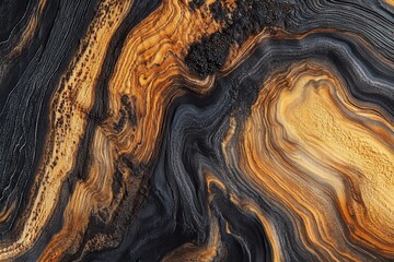 Poster - Abstract swirling black, gold, and brown marble texture.