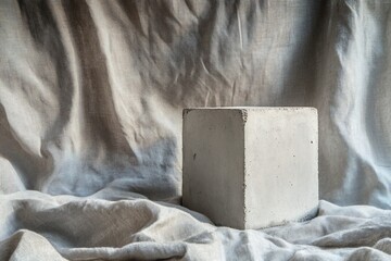 Poster - Concrete cube on linen fabric background.