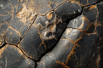 Poster - Close-up of cracked, dark brown texture with lighter mineral deposits.