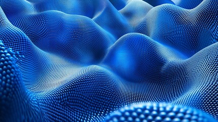 Fototapete - Abstract blue 3D rendering of undulating surface with textured dots.
