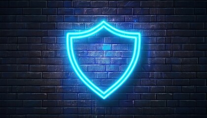 Poster - A glowing blue shield emblem against a dark brick wall, symbolizing protection and security.
