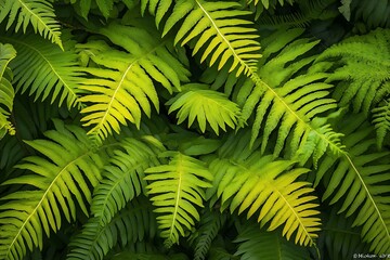 Aufkleber - Lush green fern leaves background texture.
