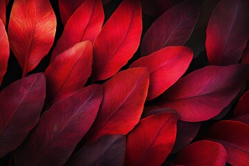 Aufkleber - Close-up of vibrant red and burgundy leaves arranged in an overlapping pattern, creating a rich, textured background.