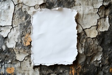 Poster - Torn paper on cracked, aged wall; blank space for text or design.