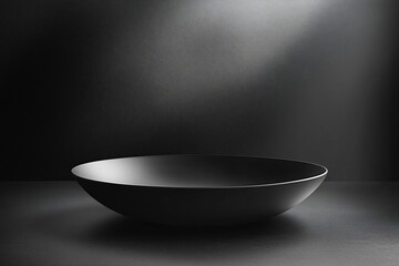 Aufkleber - Dark, empty, shallow bowl on dark surface, dramatic lighting.