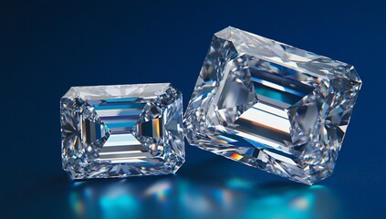 Aufkleber - Two emerald-cut diamonds on a dark blue background.