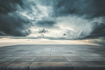 Aufkleber - Dramatic stormy sky over empty gray stone pavement.