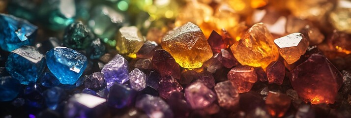 Poster - Vibrant collection of colorful gemstones arranged in a rainbow spectrum.