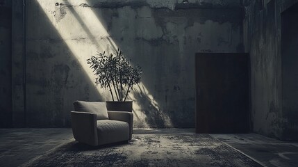 Leinwandbilder - Sunlit armchair in a grunge industrial interior.