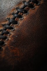 Poster - Close-up of brown leather texture with black stitching.