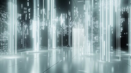Aufkleber - Futuristic city scape with glowing lines and digital data streams.