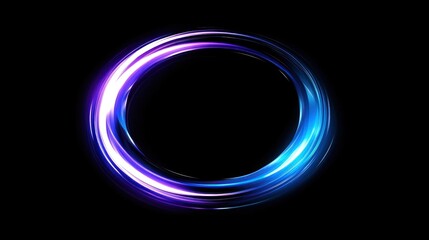 Poster - neon blue-purple light ring on black background.