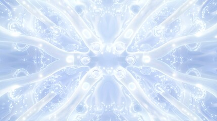 Poster - Abstract light blue kaleidoscope pattern with glowing lines and bubbles.