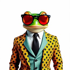 Wall Mural - Stylish Frog in Trendy Sunglasses Isolated on White - Fashionable Animal Stock Photo