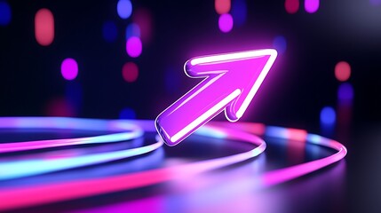 Poster - Glowing purple arrow pointing upward on neon light trails.