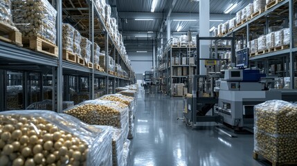 Aufkleber - Manufacturing process of bulk products in warehouse industrial setting visual documentation stock management wide-angle view