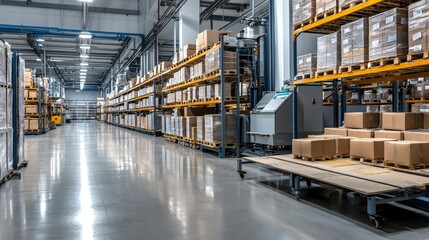 Poster - Manufacturing bulk products in a warehouse industrial space high-quality imagery clean environment perspective focus