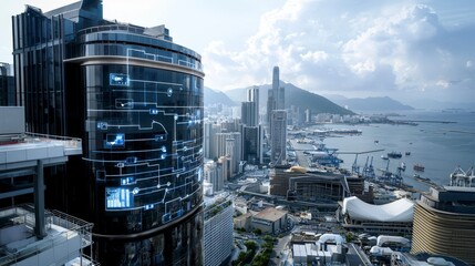 Poster - Innovative supply chain management flowchart hong kong digital visualization urban environment aerial view efficiency concept