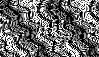 Poster - Abstract black, white seamless pattern with wavy, swirled brush strokes. Bold curved lines, squiggles create ornament. Graphic design element for wallpaper, background, textile banner. Modern style