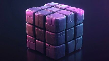 Poster - abstract 3d cube with glowing pink and blue light.