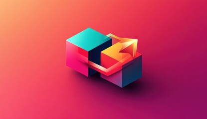 Poster - Abstract 3D cubes connected by arrow, growth concept.