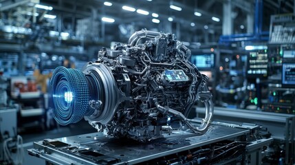 Leinwandbilder - Innovative engine design showcases material science advances in futuristic manufacturing facility