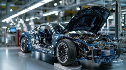 Aufkleber - Transforming automotive manufacturing with innovative composites in a futuristic high-tech environment
