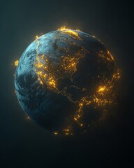 Poster - Futuristic Earth surrounded by radiant data streams, representing global network and digital connectivity, dark background with glowing neon effects, ultrarealistic, 4K resolution