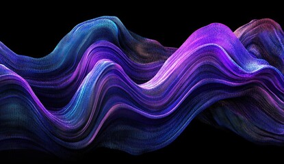 Poster - abstract colorful wavy flowing fabric on black background.