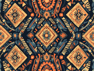 Boho Pattern Blue Orange Bohemian Shapes Shape Colorful Hippie Colors Background Wallpaper 