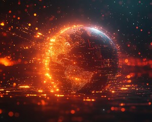 Poster - Glowing Earth surrounded by digital data streams in a dark environment, global network and connectivity concept, cinematic lighting, hightech design, 4K resolution