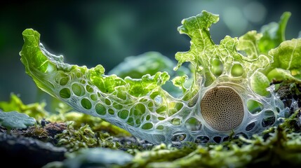 Poster - Natural transpiration and stomata growth in tranquil close-up forest setting macro photography organic concept