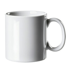 Aufkleber - Elegant White Ceramic Mug with a Curved Handle on a Simple Wooden Table Evoking a Cozy and Inviting Atmosphere isolated on white background