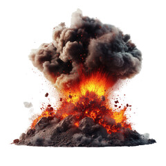 Poster - Dramatic Eruption of Fiery Lava Exploding from Volcano Under Starry Night Sky Creating an Awe Inspiring Natural Spectacle isolated on white background