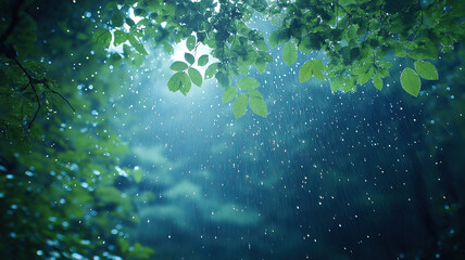 Wall Mural - enchanting forest night with shimmering raindrops and tranquil sounds of nature around