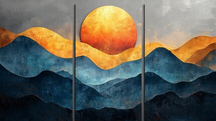 Wall Mural - Sunset over abstract hills.