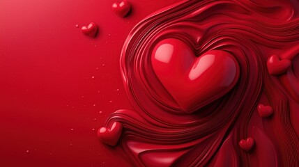 Wall Mural - Abstract red hearts flowing in a textured background