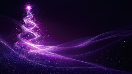 Wall Mural - futuristic abstract christmas tree in shades of vibrant purple, glowing softly against a dark backgr
