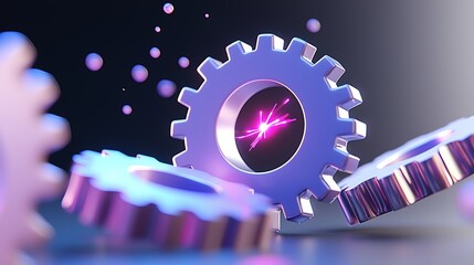 Poster - Abstract 3D rendering of metallic gears with glowing pink energy burst.