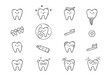 © Abdie - Set dental clinic tooth icon cartoon doodle illustration with bold hand drawing outline include happy clean tooth, dirty, shining, caries, sensitive and cold, implant