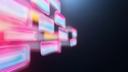 Fototapete - Abstract glowing colorful rectangles, dynamic perspective, dark background, digital art.