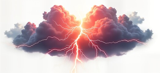 Poster - Powerful storm clouds with vibrant lightning bolt. Dramatic weather. Sky filled with dark storm clouds. Lightning bursts from clouds. Natural energy. Sky art. Weather effect.