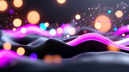 Poster - Abstract glowing neon waves and bokeh lights.