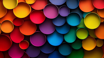 Poster - Colorful arrangement of round containers in vibrant hues on a textured background